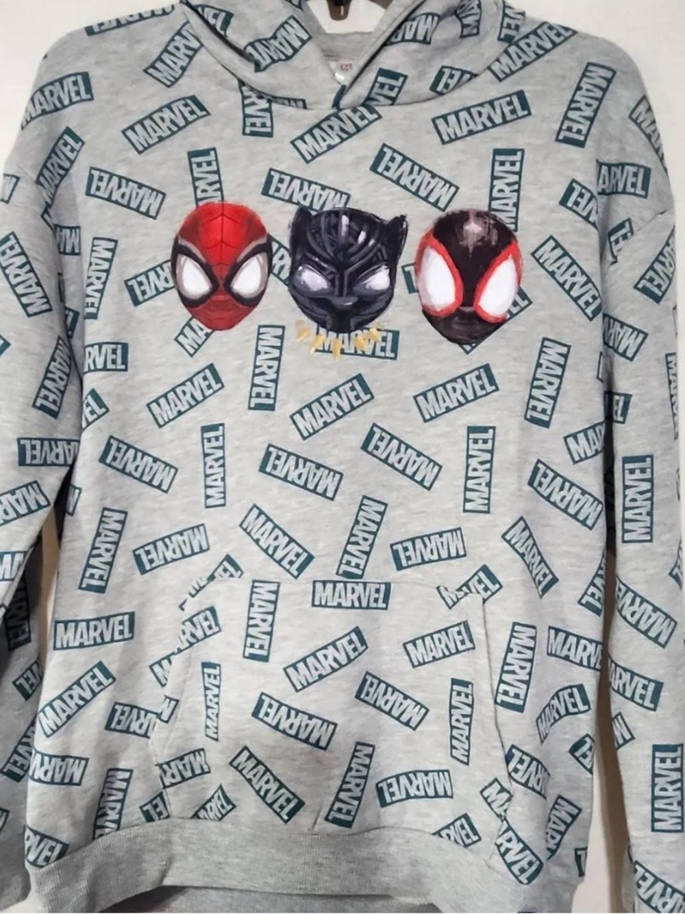 Marvel Grey Hoodie with Spider-Man & Black Panther Mask Graphics